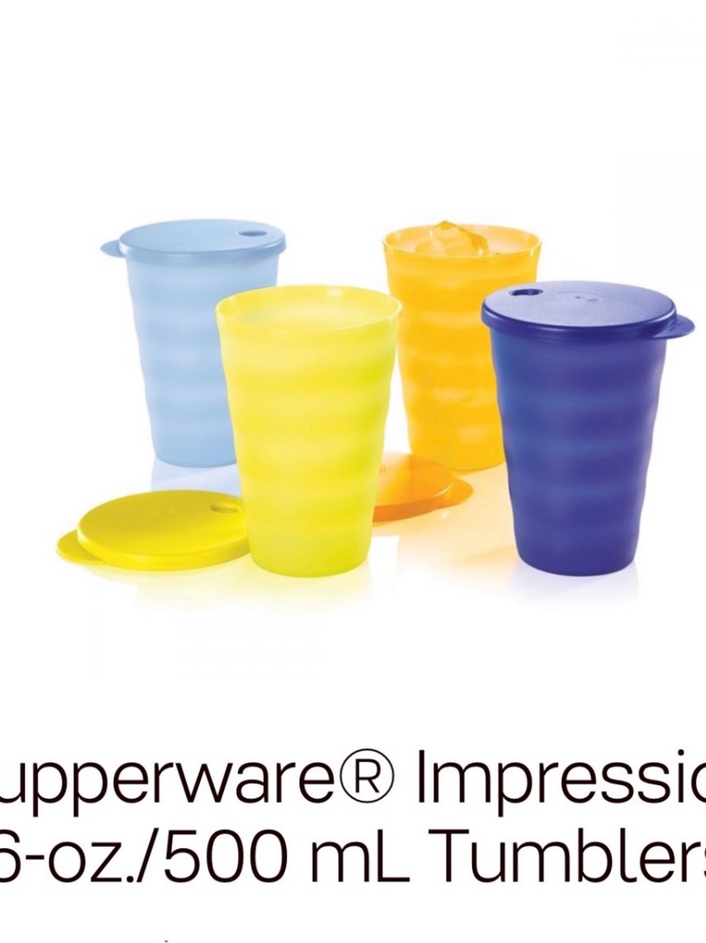 Tupperware tumblers Yellow, Blue and Purple Insulated Tumblers with Lids